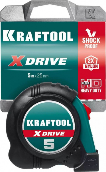 Рулетка 5м/25мм с ударостойким обрезиненным корпусом "X-Drive" 34122-05-25_z02 KRAFTOOL